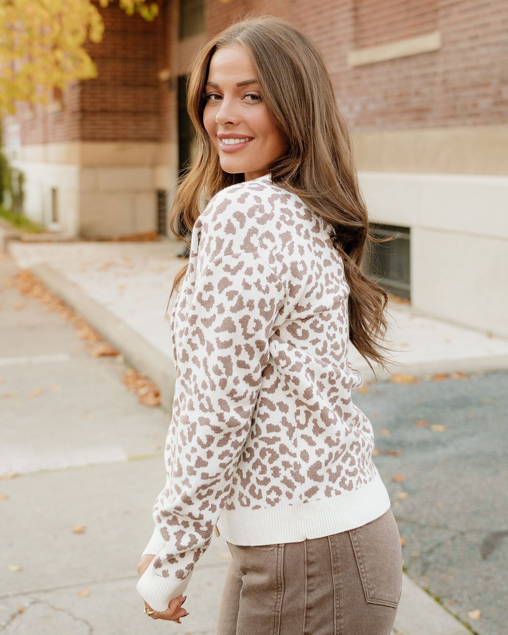 Leopard Knitted Cardigan - Khaki | Dropship