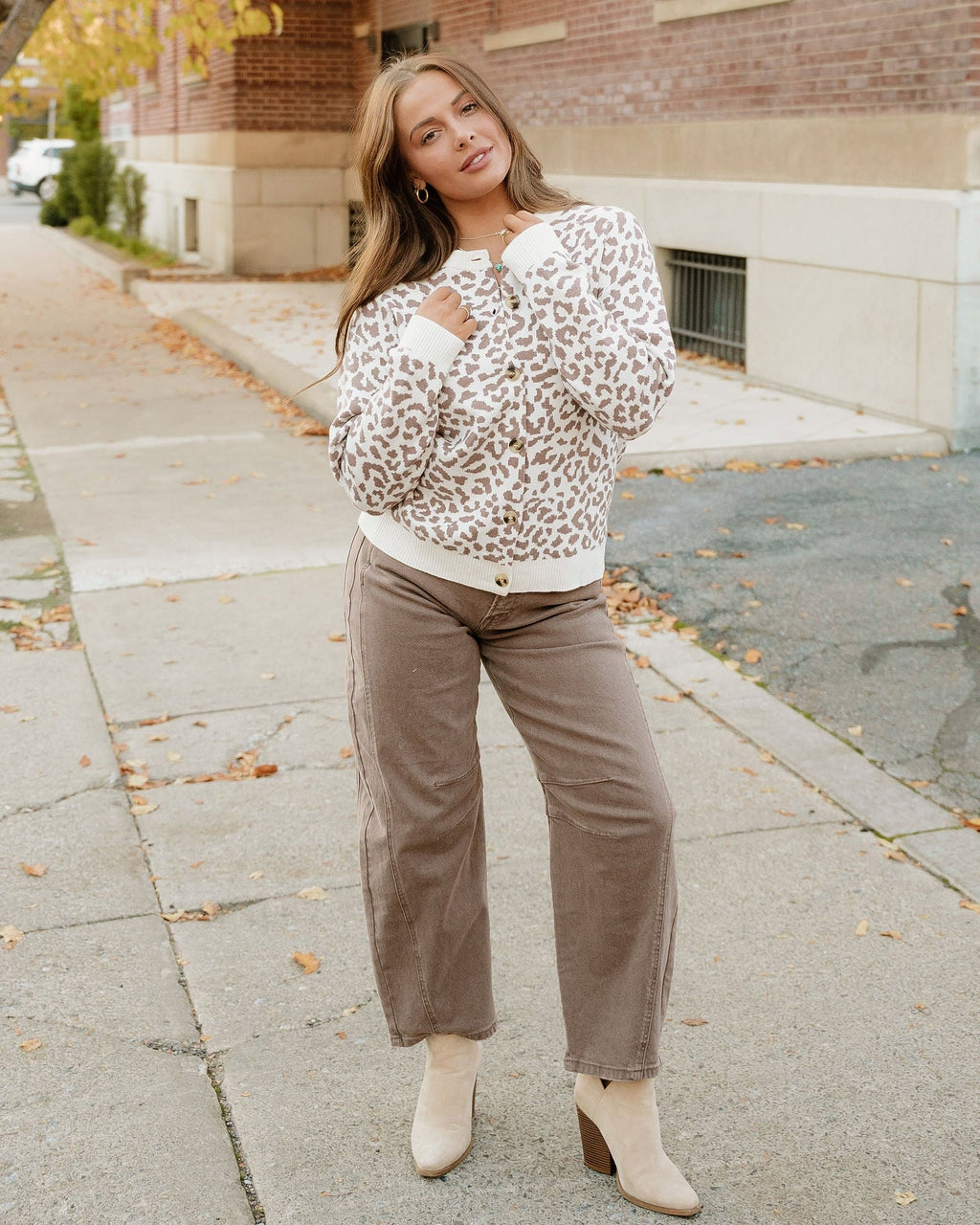 Leopard Knitted Cardigan - Khaki | Dropship
