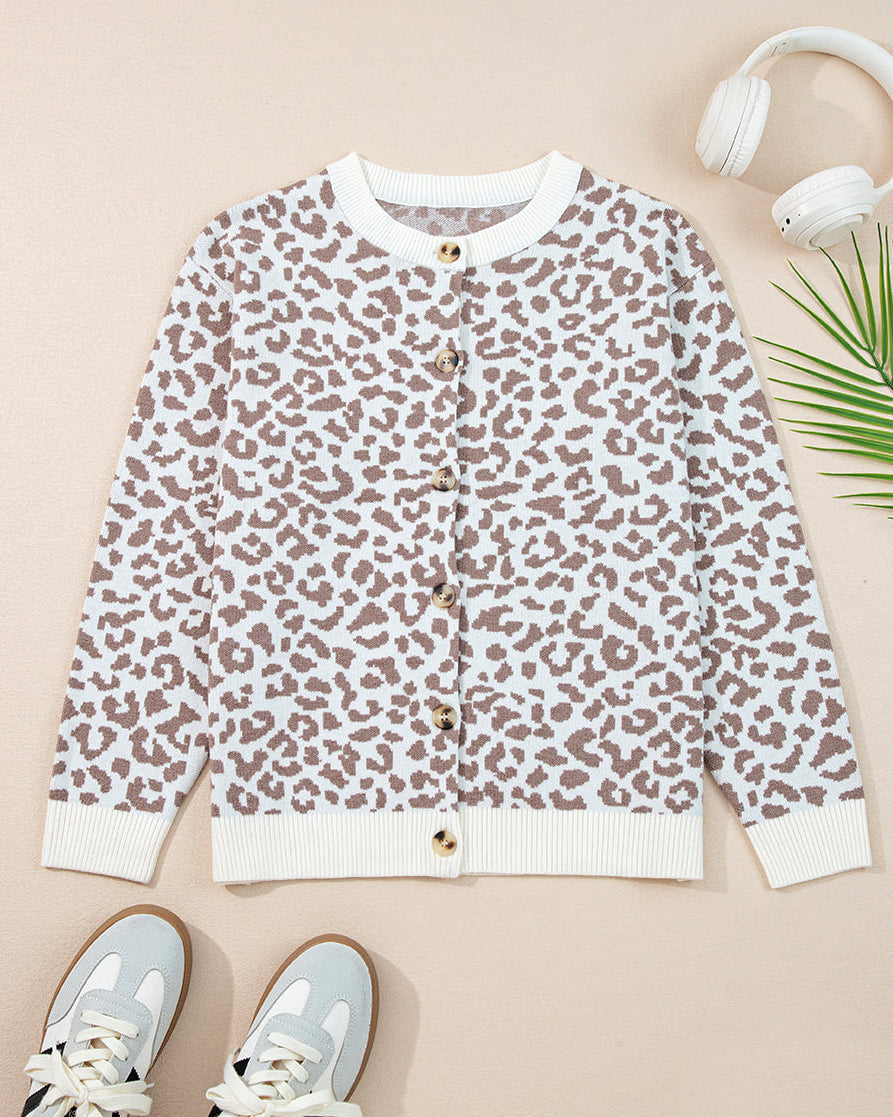 Leopard Knitted Cardigan - Khaki | Dropship