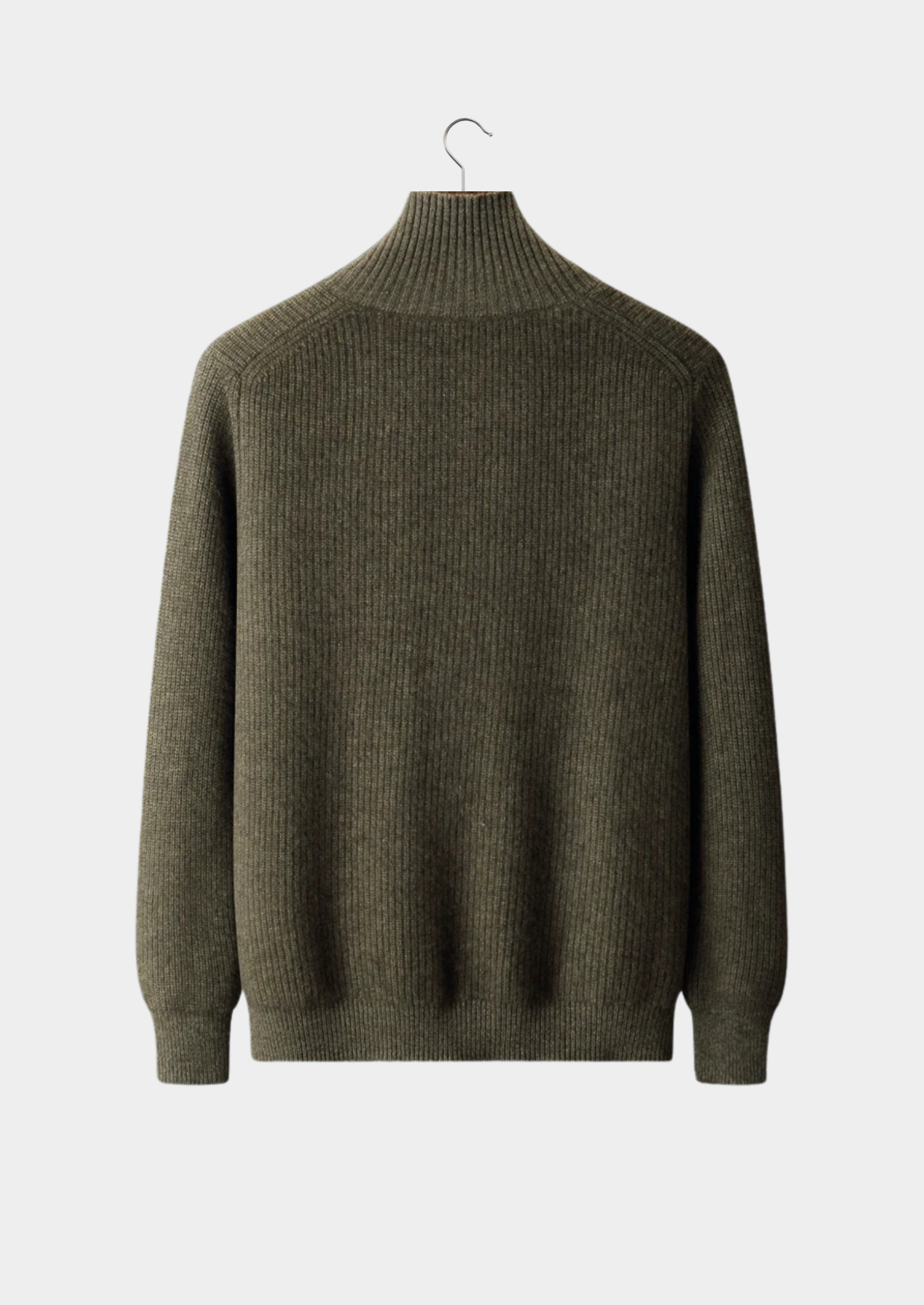 PREMIUM CASHMERE RIBBED HIGH COLLAR CARDIGAN