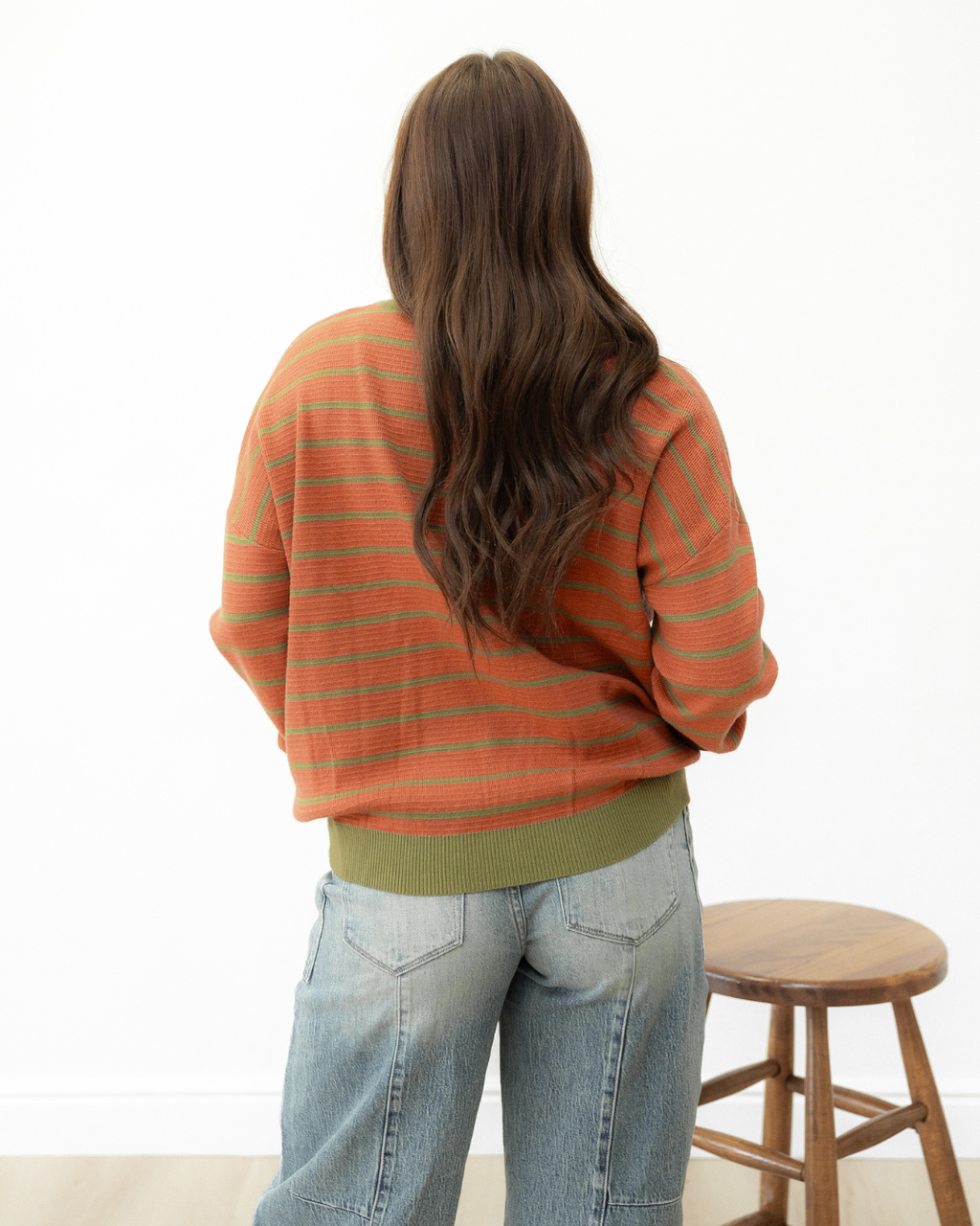 Zya Stripe Round Neck Drop Shoulder Loose Sweater - Brown | Dropship