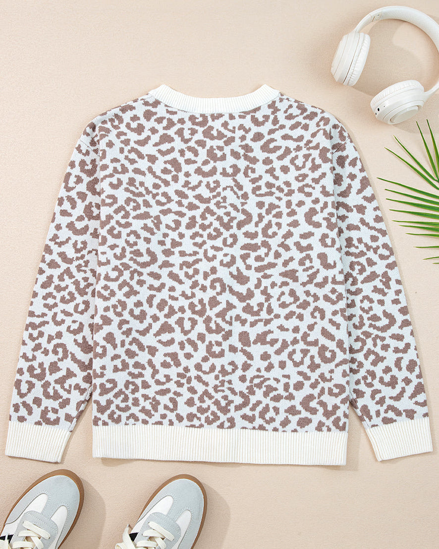 Leopard Knitted Cardigan - Khaki | Dropship